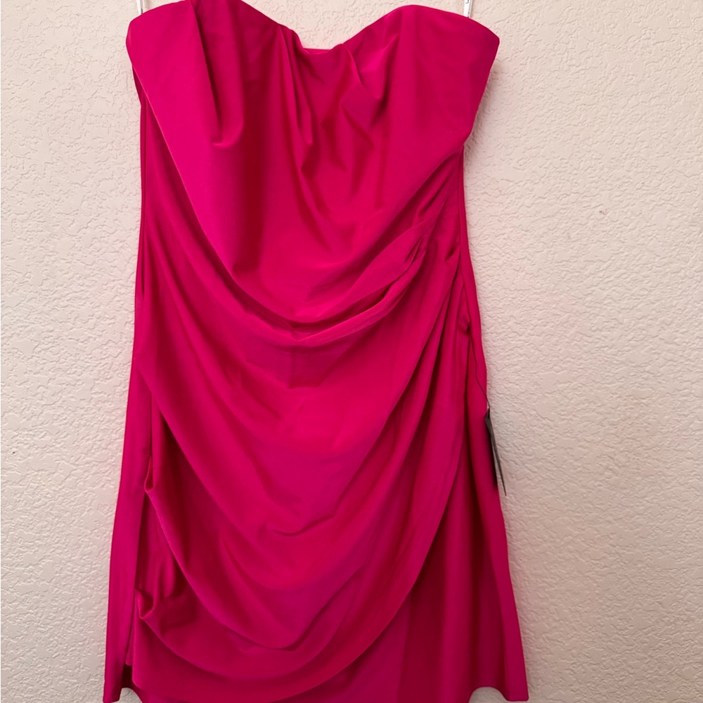 Lulu's Vibrant Strapless Pink Dress